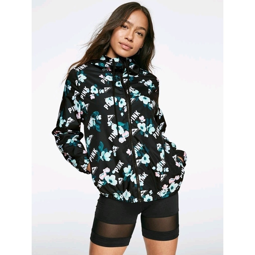 Victoria's Secret Pink Anorak Windbreaker Jacket Size XS/S Blue Full Zip Running